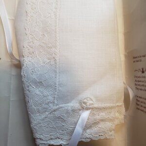 Vintage Irish Linen Christening Bonnet with Cotton Lace, Made in Ireland